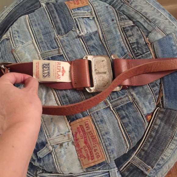 Replay Italian Brown Leather Belt Vintage Hippie S